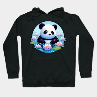 Cute Anime Panda Bear Bath With Water Lily Hoodie